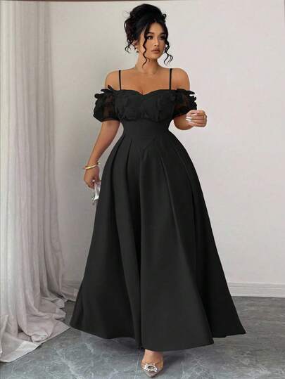 Elenzga Plus Size Embellished Off Shoulder Butterfly Ruched Waist Short Sleeve Dress, Elegant And Refined A-Line Silhouette, Purple