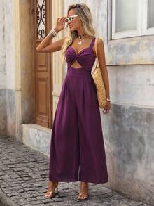Brillora Women's Summer Fashion Loose Flare Leg Jumpsuit, Vacation Style - Purple - View 5
