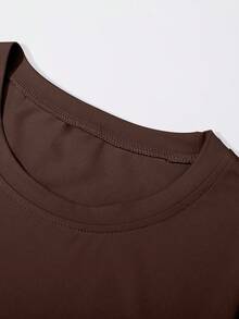 Manfinity Homme Áo thun nam cổ tròn tay ngắn in chữ đa năng thường ngày - màu nâu - Xem 6