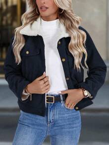 EMERY ROSE Chaqueta casual de forro polar de una hilera para mujer, otoño/invierno - Azul - Ver 4