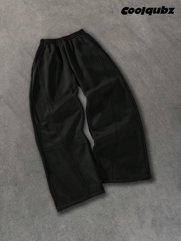 SHEIN Calça de moletom casual para adolescentes/jovens, com corte solto e patchwork, preta, perna reta, versátil, esportiva