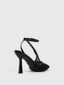 CUCCOO SZL Women's Fashionable Sexy Lace Wedding High Heels For Christmas - Black - View 6