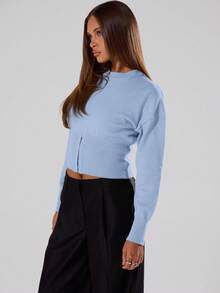 MUSERA 柔软针织收腰套头衫，春季Y2K 90年代休闲可爱基础款，适合假日、机场、夜间外出、冬季日常、晚宴、派对等场合，优雅毛衣，春季必备 - 淺藍色 - 查看 3