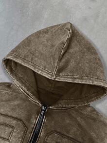 PAVTROS Casual Versatile Zip-Up Hooded Long Sleeve Men's Sweatshirt Sweatshirt Brown Zip Up Hoodie Men Hoodie Jacket Letter Men Jacket Men S Street Wear Zip Up Men Street Wear Zip Up - Coffee Brown - View 4