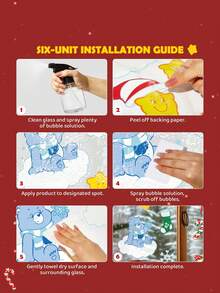 SHEIN X Care Bears Pegatinas decorativas para ventanas con temas de dibujos animados y navidad, pegatinas de vidrio electrostáticas e invisibles para decoración