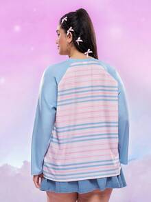 My Little Pony X SHEIN 加大码条纹马匹印花长袖 T 恤，秋季可爱上衣 Y2k 女式套头衫女式套头衫可爱女式上衣卡通图案上衣 - 彩色 - 查看 2