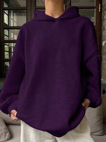 Livesso Hooded Casual Thermal Lined Solid Color Loose Fit Sweatshirt,Fall Clothes,Back To School Clothes - Purple - View 2
