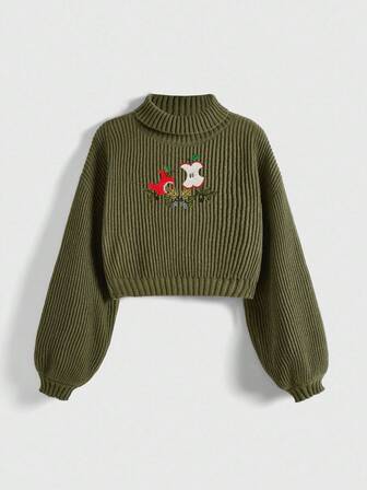 Große Größen Herbst/Winter Lässig Vintage Wald Süßer Apfel Fairycore Langarm Strickpullover