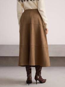 Heiryn French Retro Hazy Suede-Like High Waist Slimming A-Line Skirt - Brown - View 5