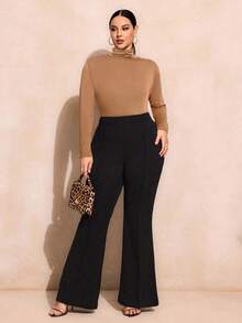 SHEIN SXY Plus Size Solid Color Slim Fit High-Necked Long Sleeve All-Match T-Shirtbasic Tees