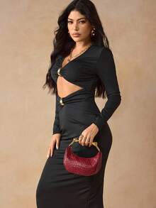 SHEIN SXY 时尚女士日常多功能通勤手提包，红色 - 酒紅色 - 查看 6