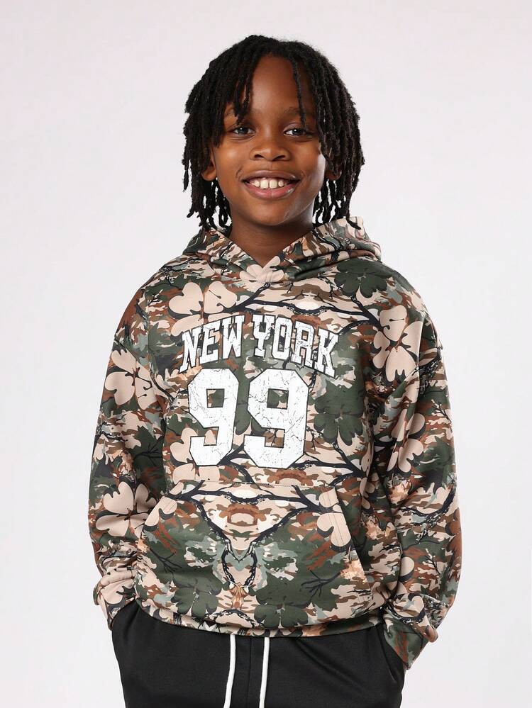 Camouflage Pattern Hoodie With New York Number Print