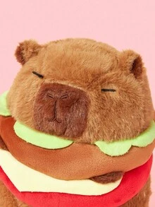Cute Capybara Hamburger Plush Toy - Soft Polyester Home Decor Doll With Vibrant Burger Design, Brown & White Capybara In A Hamburger Outfit, Perfect For Rooms Or As A Unique Gift, Dollhouse Accessory | Playful Design | Durable Fabric, Capybara Decor