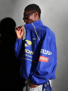 SUMWON Jachetă sport Moto Racing Club Racing Team, cu fermoar, stil retro, cu logo și detalii în dungi