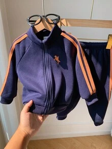 SHEIN Bộ 2 áo hoodie tay dài màu xanh cổ cao dễ thương cho bé trai, thích hợp mặc trong nhà, ngoài trời, hàng ngày, thể thao, vui chơi, tiệc tùng, chụp ảnh, ngày lễ, lễ hội, tiệc tùng, Halloween - Nhiều màu - Xem 7