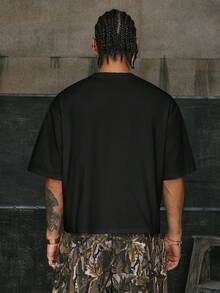 AXEPEAK 男士夏季圆领宽松休闲短袖T恤 - 黑色 - 查看 2
