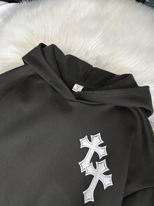 SHEIN 少女深灰色卫衣，口袋设计，百搭休闲，适合上学、十字、万圣节、哥特等场合，秋冬季日常穿着。 - 深灰色 - 查看 7