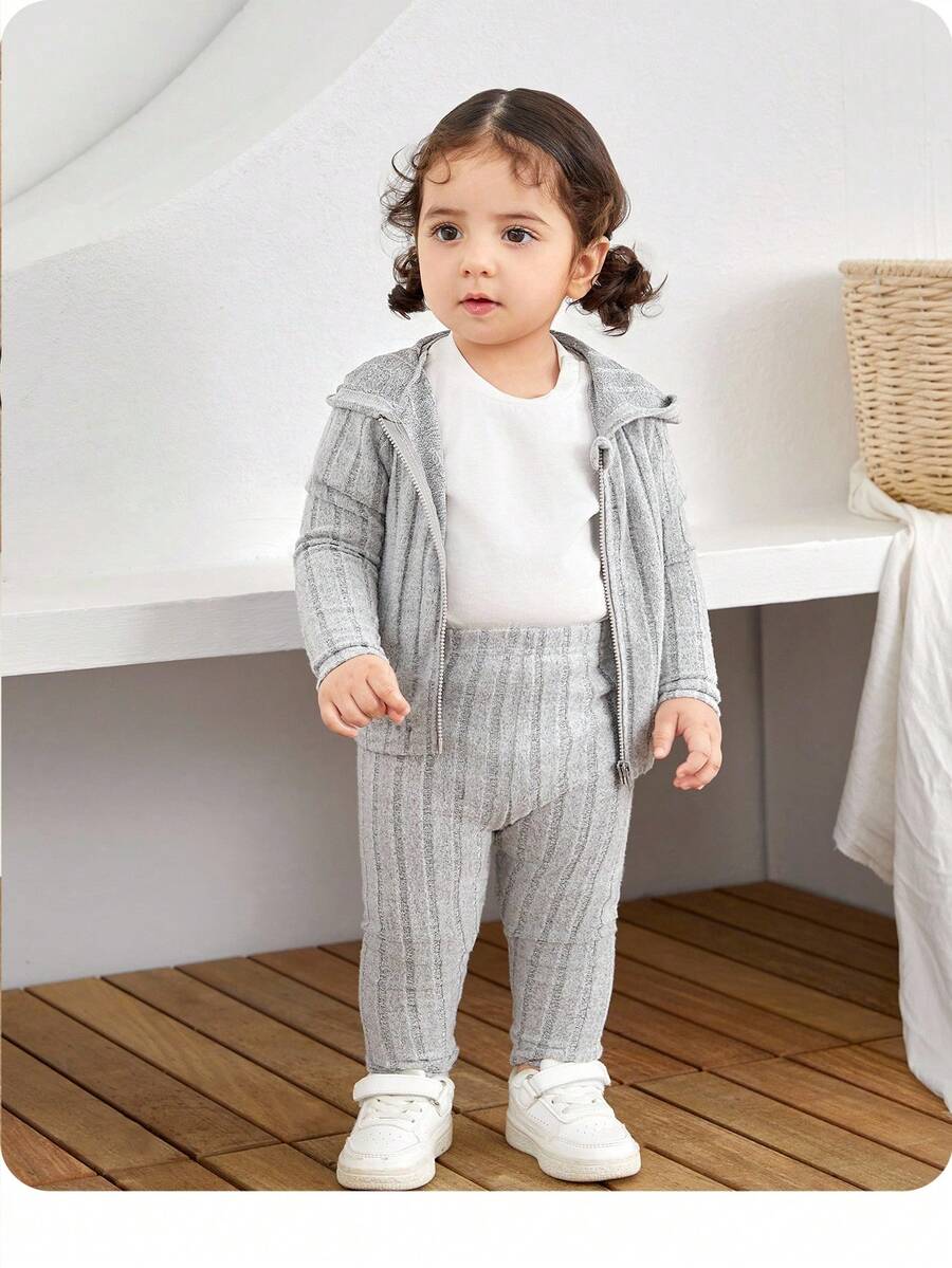 2pcs/Set Casual Outdoor Matching Mother And Baby Girl Hoodie Outfit - Grey - View 1