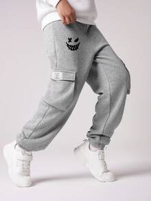 SHEIN Young Boy Casual Versatile Graphic Print Cargo Sweatpants Fall Winter