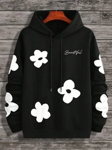 Chillumni 男士休闲印花保暖连帽卫衣，秋冬季 - 黑色 - 查看 3