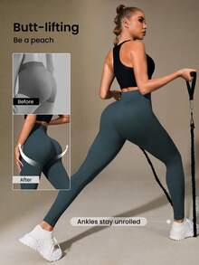 Seamluxe SHEIN Sport Women's Sports Leggings, Navy Yoga Leggings, Navy Blue Leggings, Leggings Tummy Control - Iron Gray - View 7