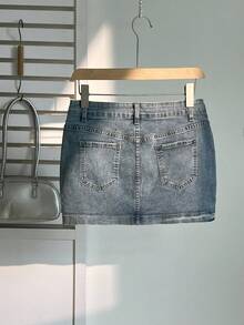 Elamini Summer Sexy Slim Washed Denim Mini Skirt - Light Wash - View 2