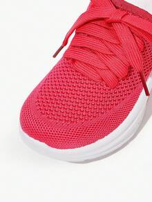 JNSQ A Pair Of Girls' Hot Pink 3D Flower Flat Comfort  Soft Sole, Everyday Running And Casual Shoes Kids Sneakers - Hot Pink - View 5