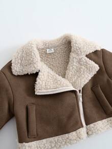 SHEIN Áo khoác Mommy And Me Khaki lót nhiệt có khóa kéo, có ve áo, thích hợp cho các hoạt động ngoài trời, tiệc tùng, chơi tuyết, mùa thu/đông - màu nâu - Xem 3