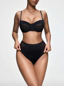 SHAPORA 3/4 Cup Underwire Bra & Panty Set For Women - Black - View 3