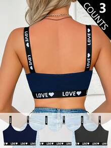 Set de 3 piezas de sujetador de mujer con estampado jacquard de corazón y letra - Multicolor - Ver 2