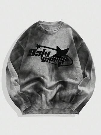 Street Life Jersey de punto con efecto tie-dye, estilo casual urbano para hombre, para otoño e invierno