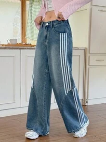 Rivivi Retro American Striped Wide Leg Jeans