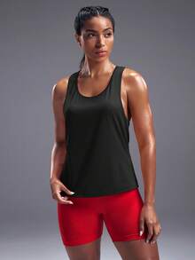 Powerista 夏季圓領字母印花運動背心 - 黑色 - 查看 3