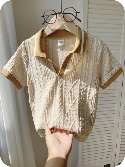 SHEIN Young Boy Sporty & Casual Color Block Short Sleeve Polo Shirt With Decorative Details, Suitable For Commuting, School, Daily Leisure, Vacation, Travel, Suitable For Sports, Suitable For Kids' , School Boys , Family Matching, Birthday Party, Suitable For Daily, Suitable For School, Suitable For Sports, Spring And Summer Season