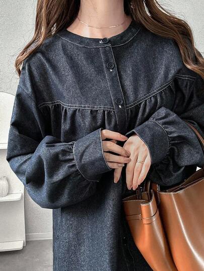 FRIFUL 女士休闲水洗灯笼袖衬衫通勤长袖上衣