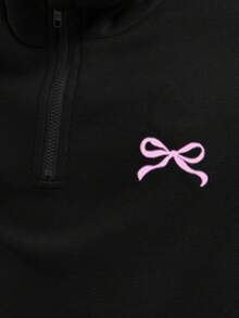 SHEIN 2件套青少年女孩字母刺绣套头连帽衫和休闲裤套装 - 黑色 - 查看 4