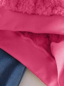 SHEIN Playful Pals 女婴碎花长袖上衣和心形毛绒牛仔裤套装，秋冬 - 玫紅色 - 查看 5