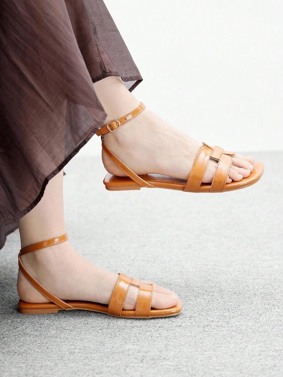 CUCCOO BIZCHIC 1cm Heel Brown PU Women's Fashion Comfortable Flat Slide Sandals - Brown - View 1