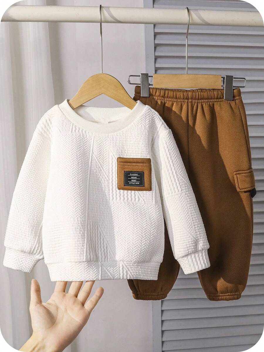 2件套男婴休闲白色长袖卫衣和松紧腰运动裤套装，男女通用婴儿服装，男婴冬季服装，男婴休闲套装，男婴服装套装，男婴冬季套装，男婴秋季套装 - 彩色 - 查看 1