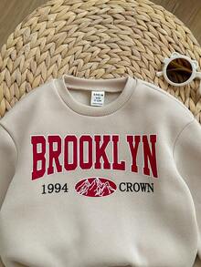 SHEIN 2pcs Baby Girl Cute Grey Letter Print Long Sleeve Sweatshirt And Pants Set, Autumn/Winter Fall - Apricot - View 3