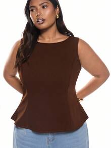 Solavibe Plus Size Minimalist Elegant Black Summer Cinched Waist Camisole And Tank Top,Business Casual Woman Brown Top Women,Back To School