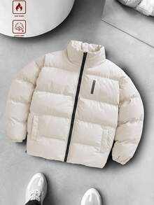 Manfinity Roghcode Men's Solid Color Zip-Up Casual Winter Jacket, For Fall - Beige - View 1