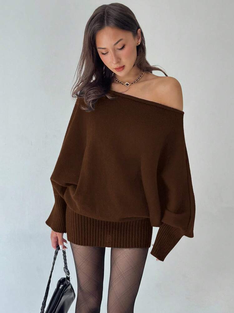 Aloruh Robe pull moulante à manches longues asymétrique polyvalente taille ajustée, style Y2K. Décontractée/Navette, esthétique américaine vintage pour l'automne/l'hiver