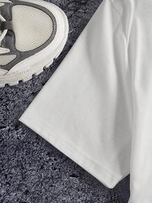 Manfinity Dauomo Camiseta de verano con estampado de letra vintage y árbol de palma oversize - Blanco - Ver 4