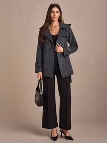 CLARA VERO 纯色、羊绒面料、系腰带、风衣 - 灰色 - 查看 4