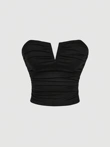 SHEIN MOD Set de 3 camisetas de tirantes con cuello en V profundo y drapeado en color gris para mujer