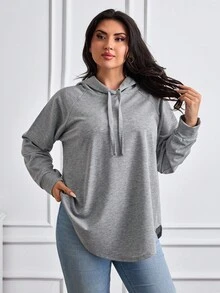 EURMUSE Plus Size Casual Solid Colour Sweatshirt - Grey - View 4