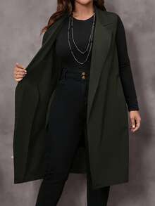 EMERY ROSE Plus Size Casual Commute Solid Color Vest Coat, Winter,,2025 New,Simple And Fashionable For Everyday Wear, Christmas,New Year,Date Night - Army Green - View 6