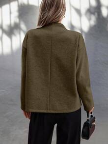 SHEIN LUNE 女士时尚休闲双排扣落肩常规夹克 - 軍綠色 - 查看 2