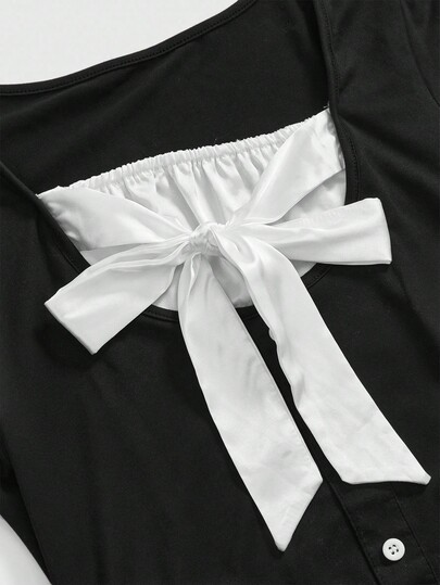 Kawaii T-shirt D'été Pour Femme À Manches Courtes Et Bouffantes Avec Décoration De Nœud